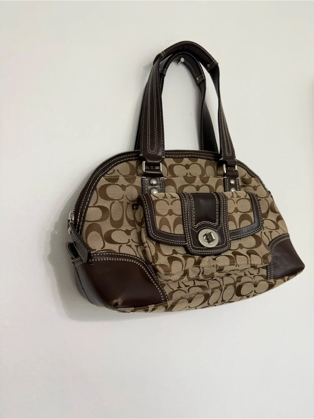 Coach Tan and Dark Brown Signature Canvas Satchel